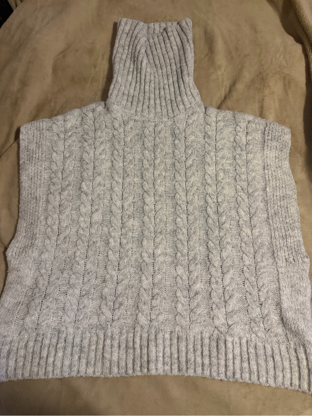Joie Gray Cable Knit Turtleneck Sweater Vest Sleeveless Wool Blend Size S - Picture 2 of 7